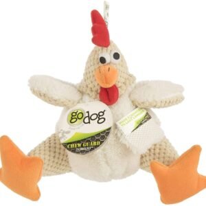 goDog® Checkers™ Fat White Rooster with Chew Guard Technology™ Durable Plush Squeaker Dog Toy, White, Small