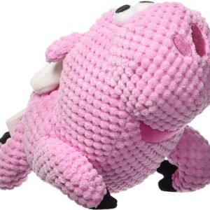 goDog® Checkers™ Flying Pig with Chew Guard Technology™ Durable Plush Squeaker Dog Toy, Pink, Mini