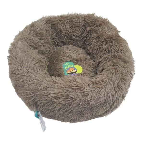 Grizzly Velor Plush Round Bed Dark Beige Small - 50 x 15cm