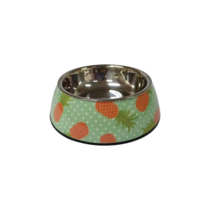 NutraPet Applique Melamine Round Bowl Pineapple & Green S: 14*4.5 cms 160/5.4 ml/oz