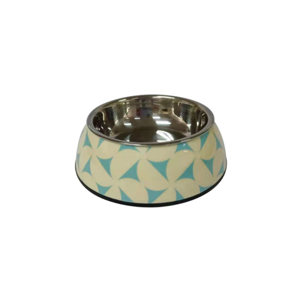 NutraPet Applique Melamine Round Bowl Blue & Jasmine L:22 * 7.5 cms 700/23.6 ml/oz
