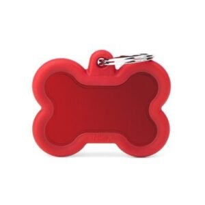 My Family Hushtag Aluminum Bone Dog ID Tag With Rubber - Red/Big