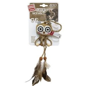 GiGwi Owl Catch & Scratch Eco Line with Silvervine Leaves and Natural Feather Cat Toy