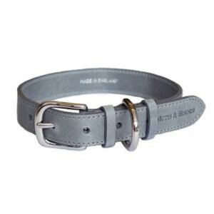 Mutts & Hounds Grey Leather Collar for Dogs
