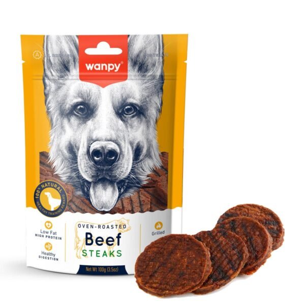 Wanpy Grilled Beef Steaks Dog Treats 100G