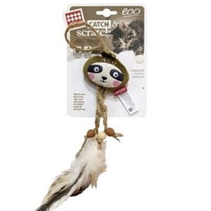 GiGwi Sloth Catch & Scratch Eco Line with Silvervine Leaves and Natural Feather Cat Toy