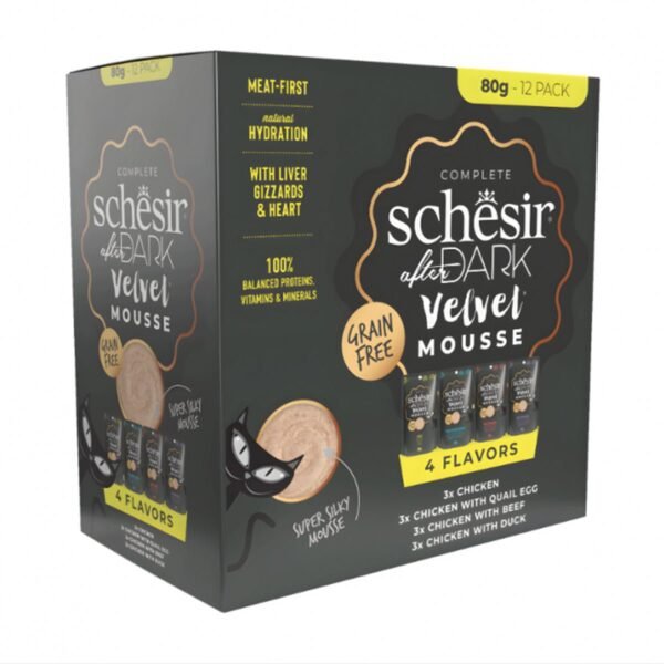 Schesir After Dark Velvet Mousse In Broth Cat Wet Food Variety Pack 12x80g