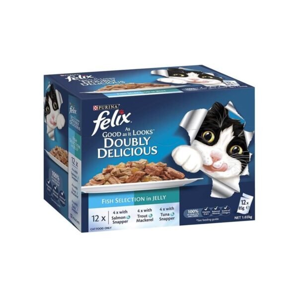 PURINA Felix Doubly Delicious Fish Selection in Jelly Pouch Wet Cat Food Pack 12X85G