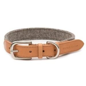 Mutts & Hounds Camello Leather & Grey Tweed Dog Collar